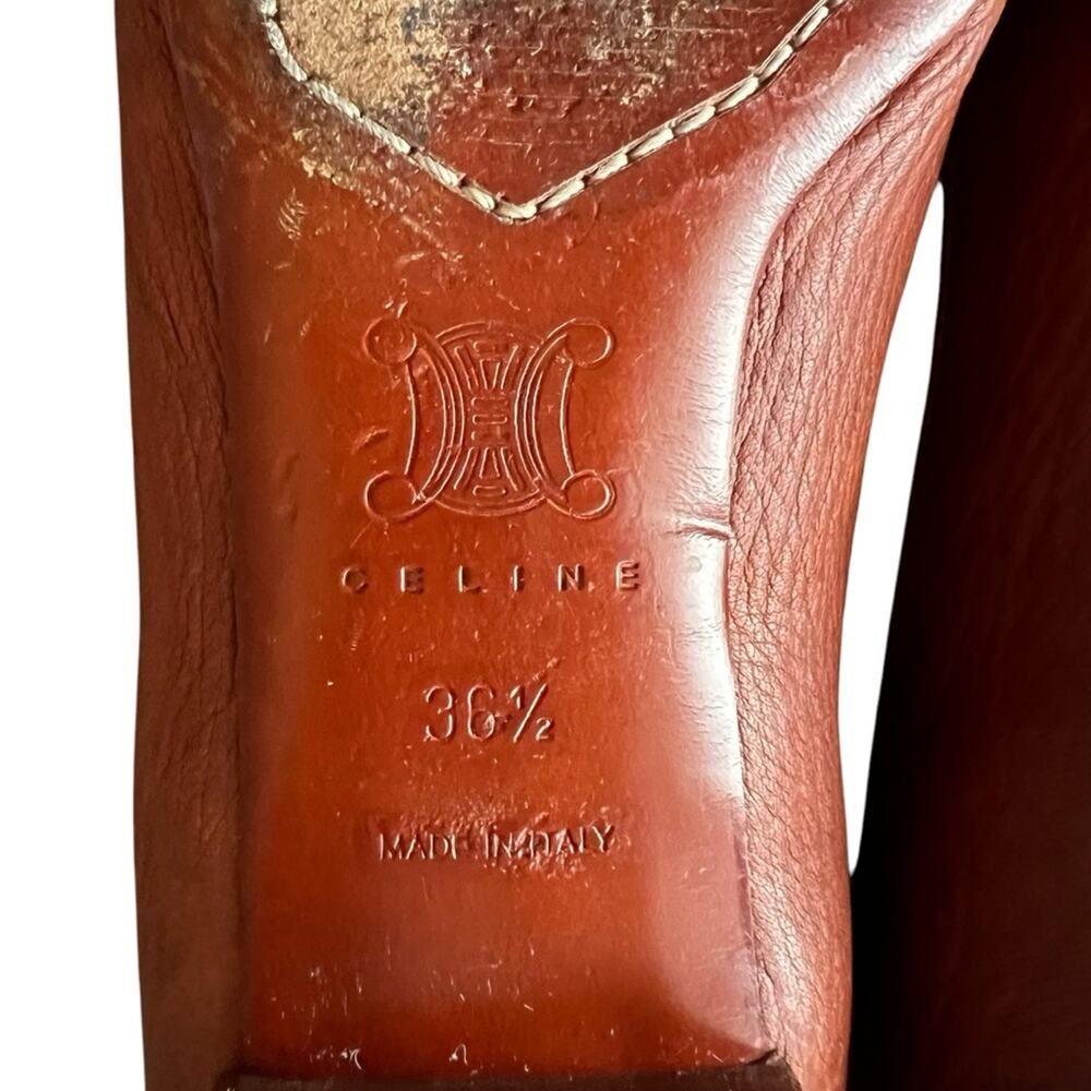 Celine Women’s Vintage Wooden Triomphe Cognac Brown Orange Leather Ballet Flat - Picture 9 of 11